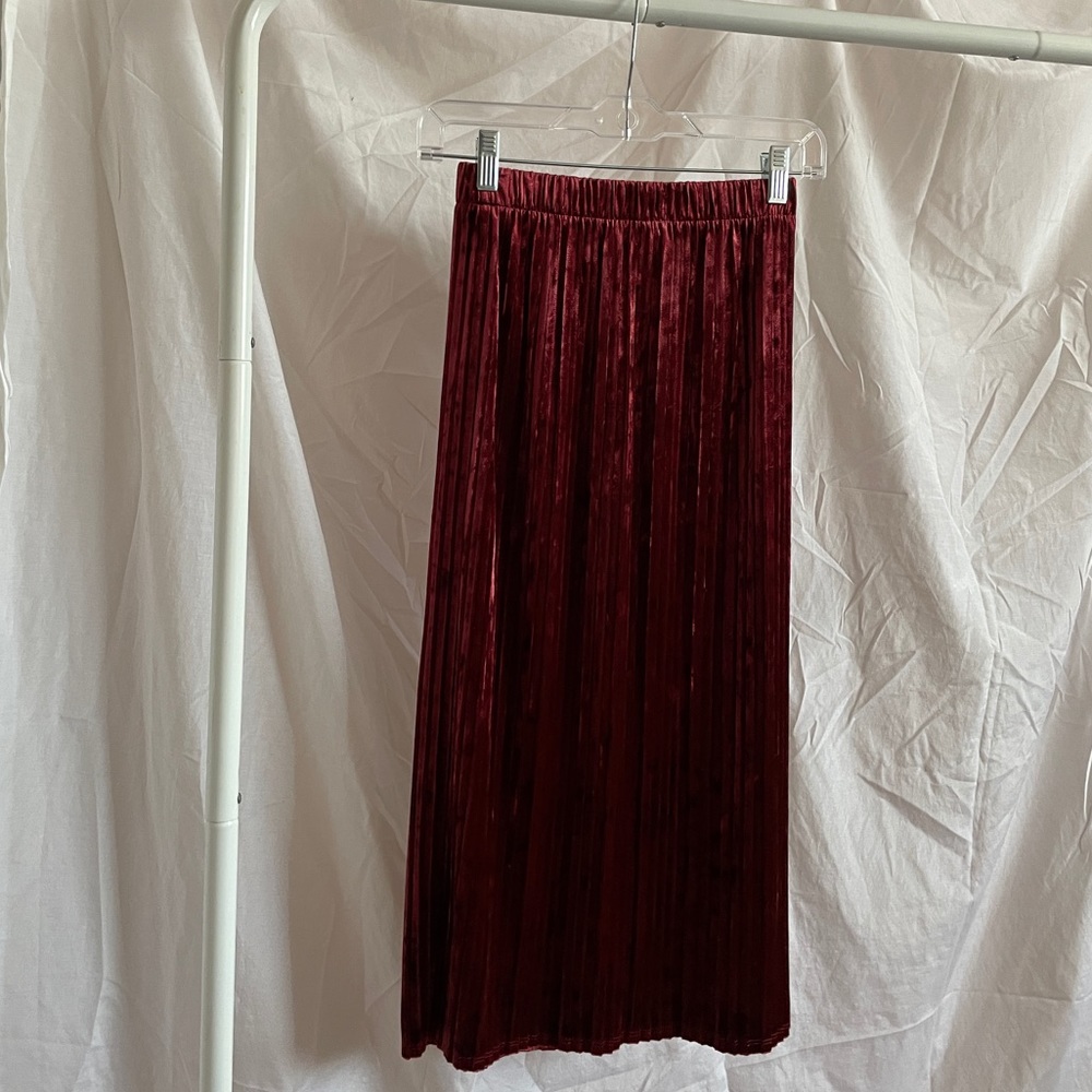 red velour midi skirt
